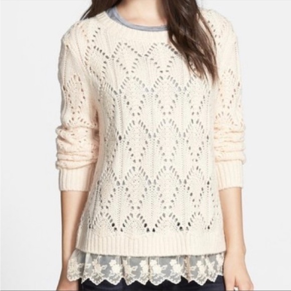 Hinge Button Back Lace Trim Sweater - Picture 2 of 10